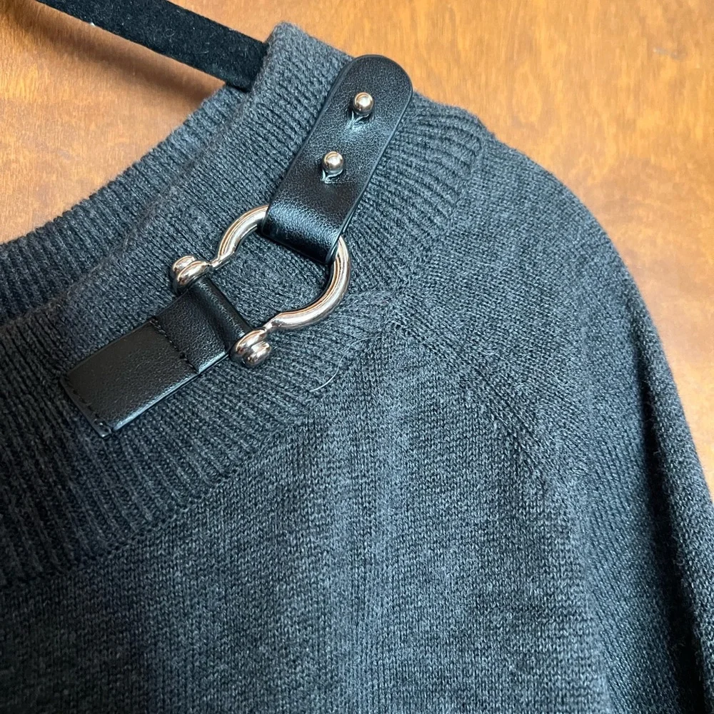 Ralph Lauren Charcoal Gray Scoop Neck Sweater with Buckle Accent - Picture 2 of 4